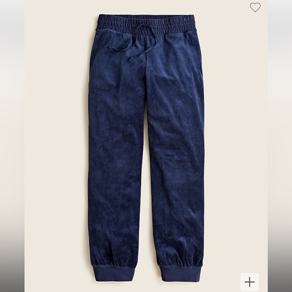 J. Crew High-Rise Drawstring Relaxed velour Velvet Jogger Wide Leg Pant - Navy - Picture 1 of 9